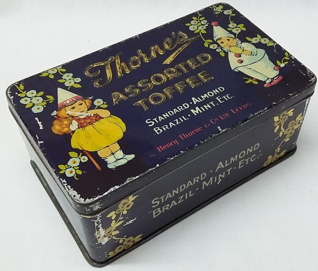 THORNES Toffee Tin Lithographic Children Clown 1930s Original Vintage
