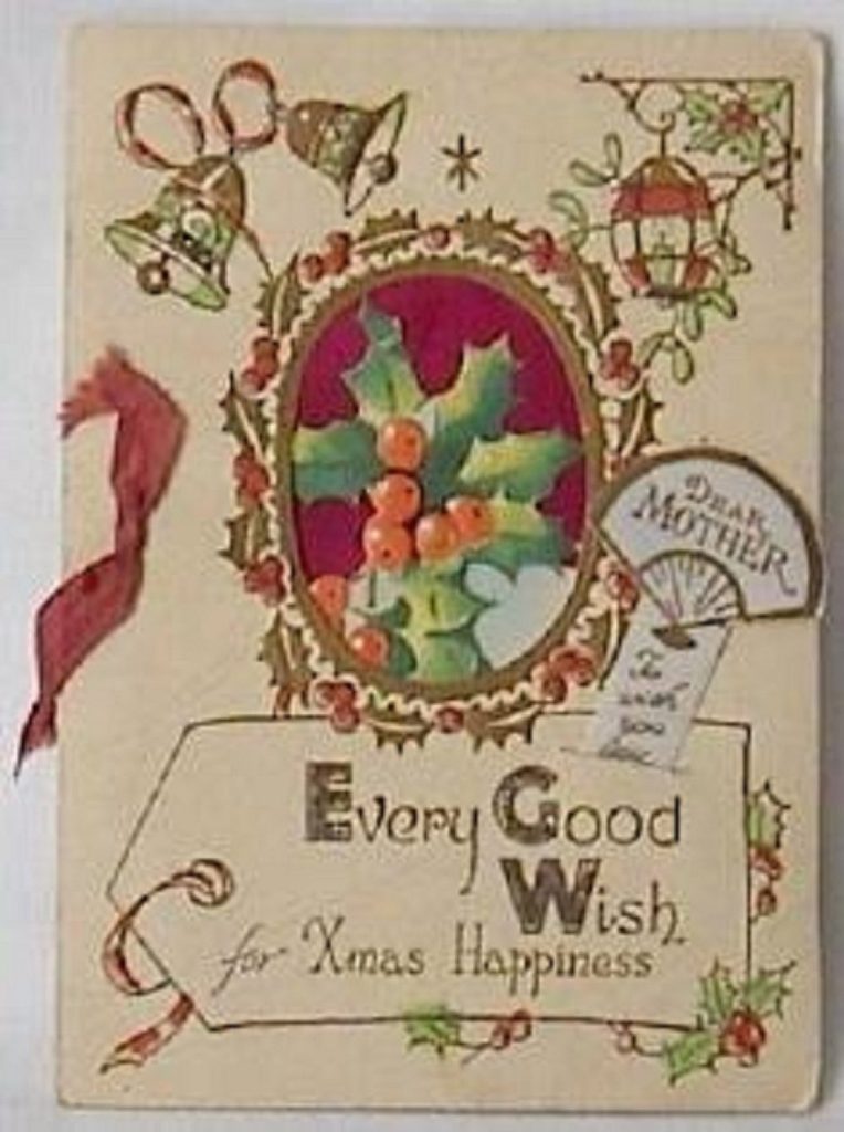 Christmas Xmas Card Dear Mother TO WISH YOU JOY Glitter Bookmark Vintage