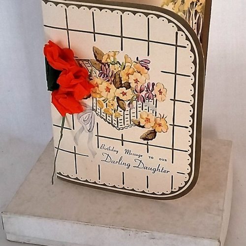 Darling Daughter Card 3D Paper Flower Unused Boxed Vintage - Image 1