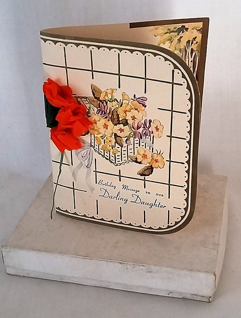 Darling Daughter Card 3D Paper Flower Unused Boxed Vintage - Image 1