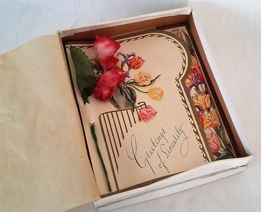 Sincerity Greeting Card 3D Paper Flower Unused Boxed Vintage