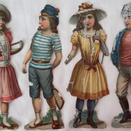 Paper Picture Scraps 4 Children Playing Games Original Victorian Die Cuts - Image 1