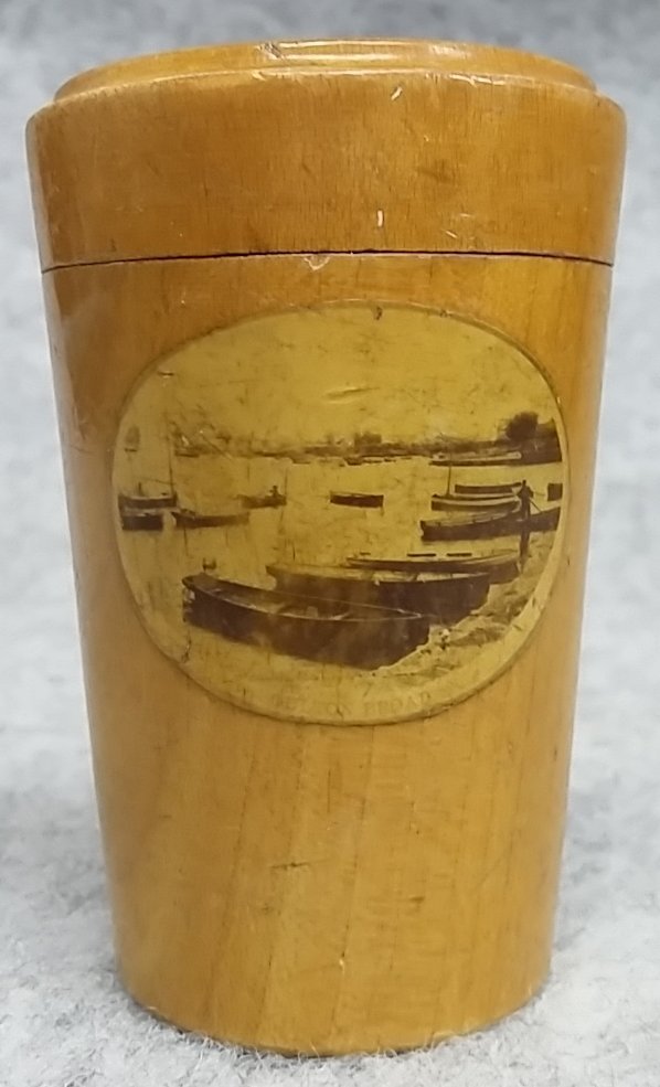 Wooden Treen Dice Shaker Box Lift of Lid Photograph OULTON BROAD Antique