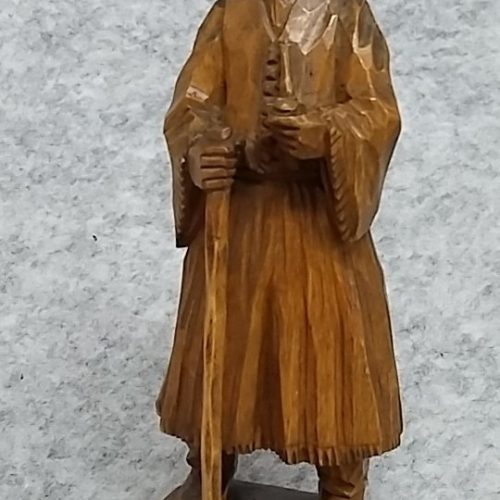 Wooden Carved Figure Signed Russian Folk Art Traditional Dress Vintage
