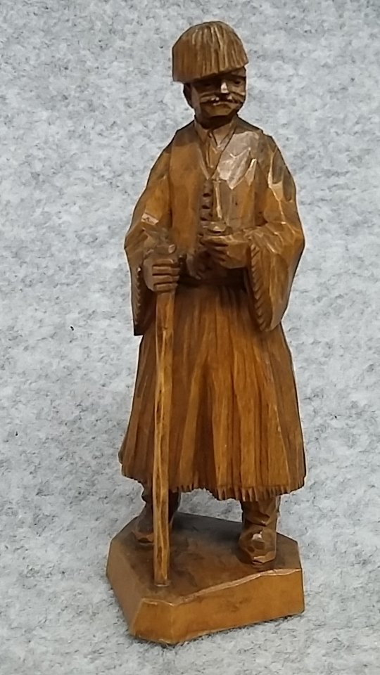 Wooden Carved Figure Signed Russian Folk Art Traditional Dress Vintage
