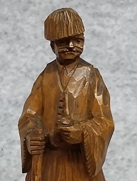 Wooden Carved Figure Signed Russian Folk Art Traditional Dress Vintage