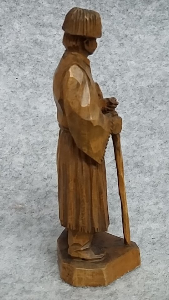 Wooden Carved Figure Signed Russian Folk Art Traditional Dress Vintage