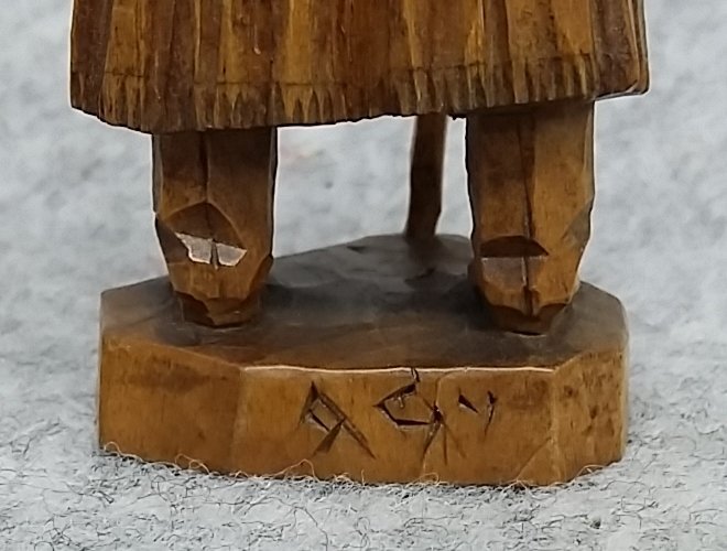 Wooden Carved Figure Signed Russian Folk Art Traditional Dress Vintage