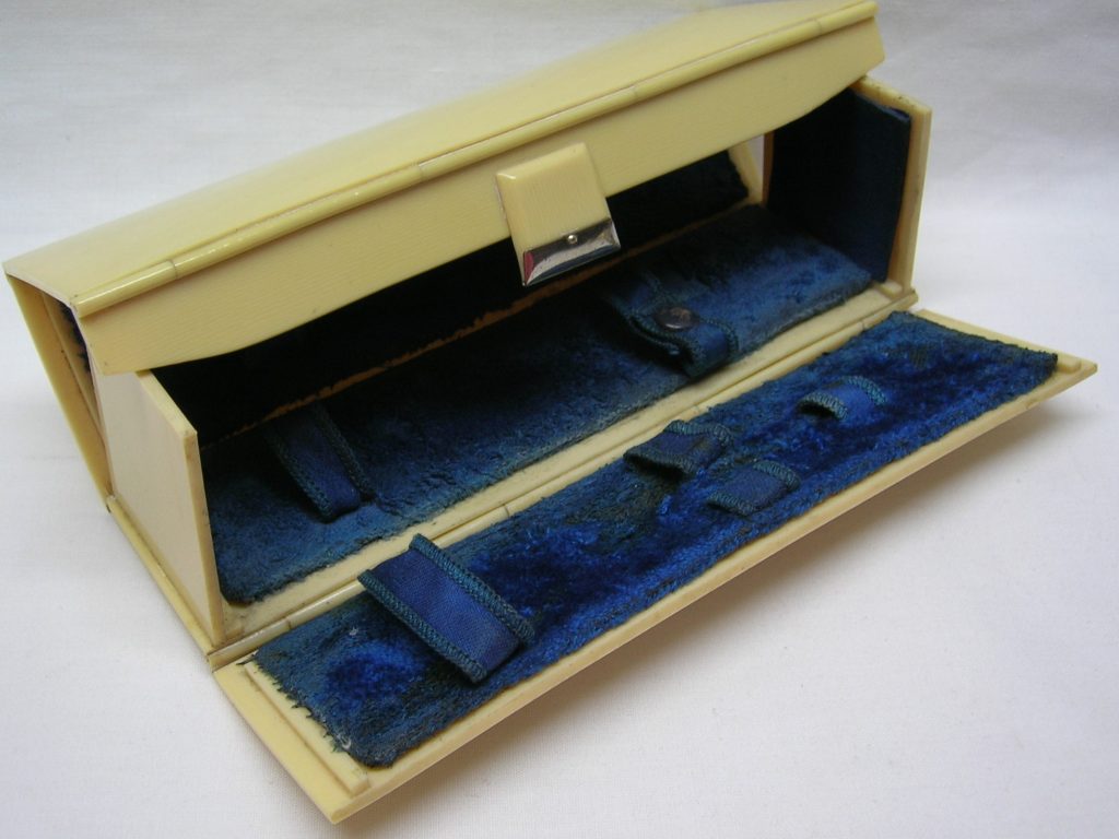 Celluloid Manicure Box Plastic Folding Roll Out Sewing Tool Box Antique
