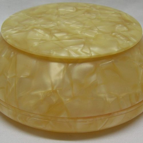 Celluloid Powder Box Bowl Round Lift of Lid Pearlescent Satin Antique - Image 3