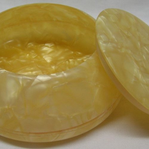 Celluloid Powder Box Bowl Round Lift of Lid Pearlescent Satin Antique - Image 2