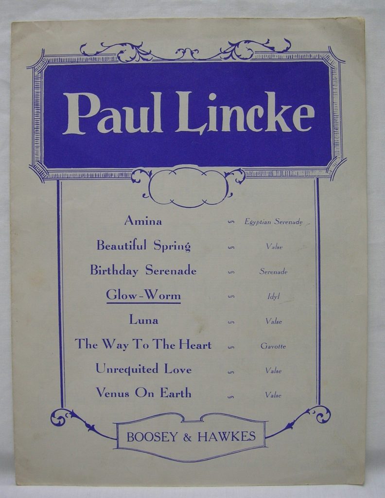 GLOW WORM Sheet Music Lysistrata Paul Lincke Boosey Hawkes Vintage