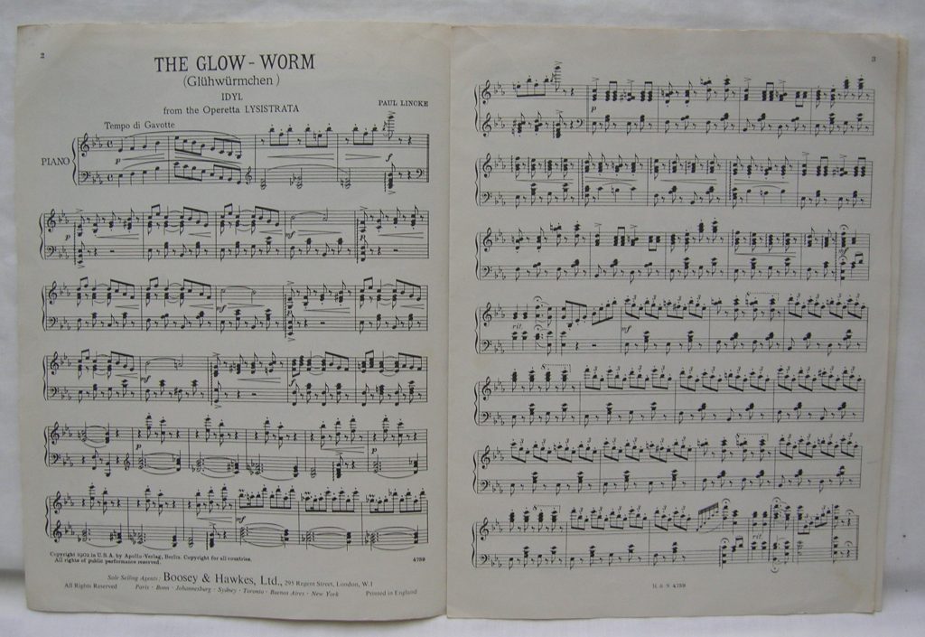 GLOW WORM Sheet Music Lysistrata Paul Lincke Boosey Hawkes Vintage