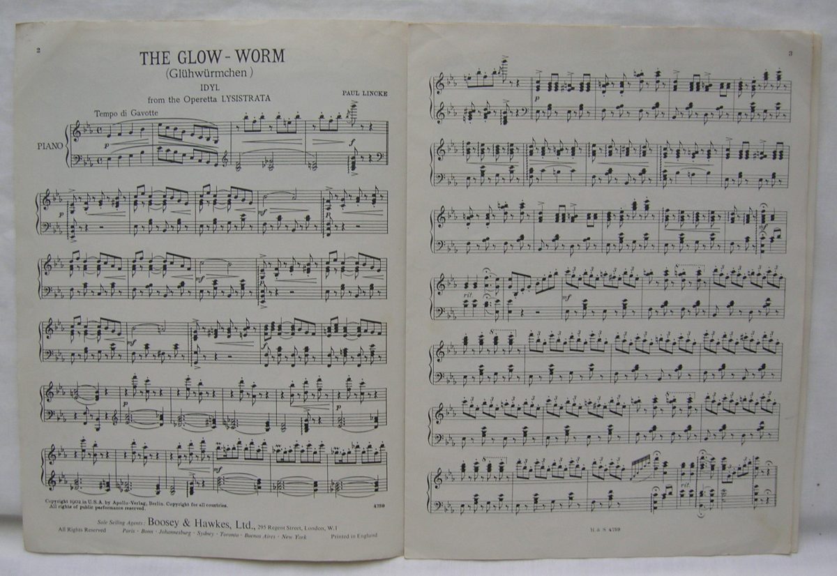 GLOW WORM Sheet Music Lysistrata Paul Lincke Boosey Hawkes Vintage - Image 2