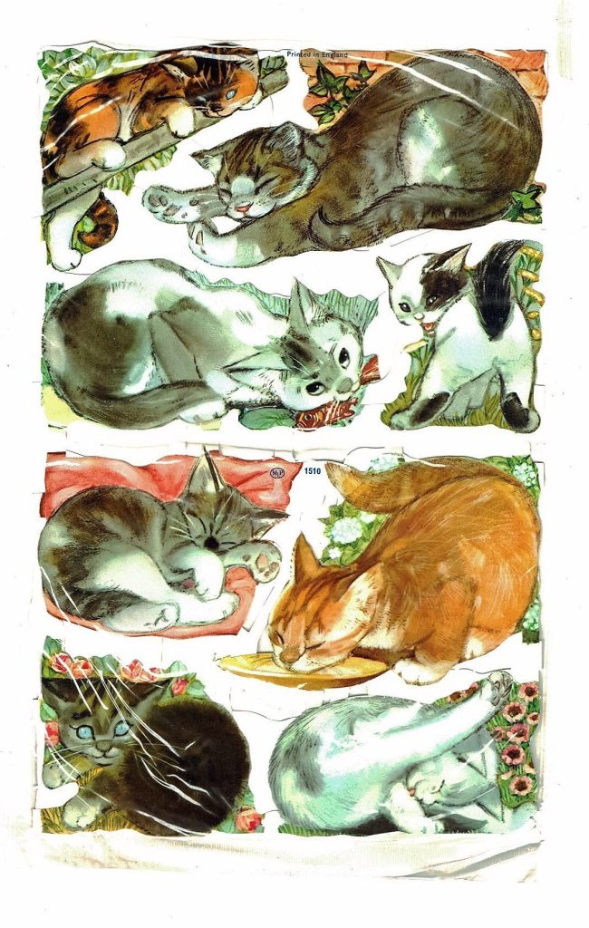 Original Uncut Mamelok Press Paper Picture Scraps Dog/1549 Cat/1510 1950's Gift