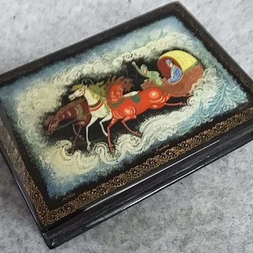 Russian Lacquer Box Flying Troika Hand Painted Papier Mache MSTERA Signed Vintage - Image 1