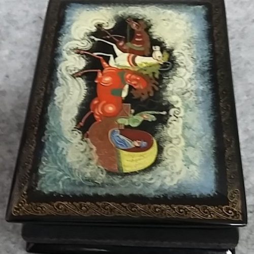 Russian Lacquer Box Flying Troika Hand Painted Papier Mache MSTERA Signed Vintage - Image 3
