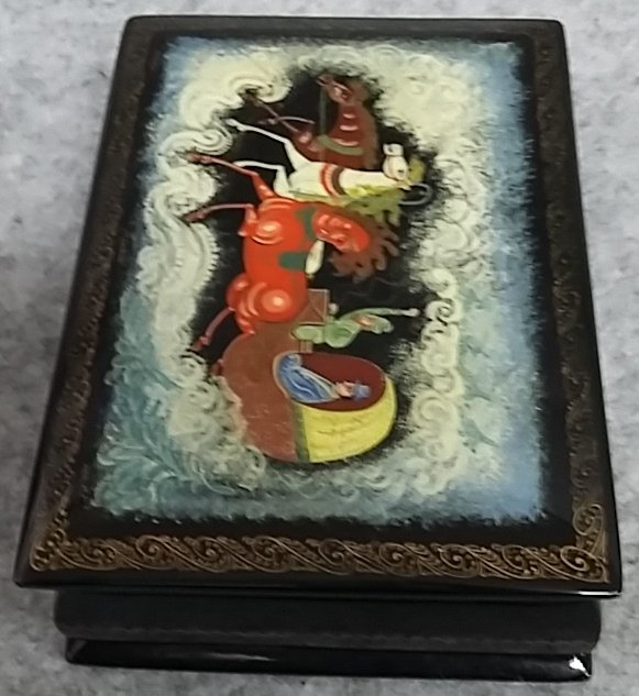 Russian Lacquer Box Flying Troika Hand Painted Papier Mache MSTERA Signed Vintage