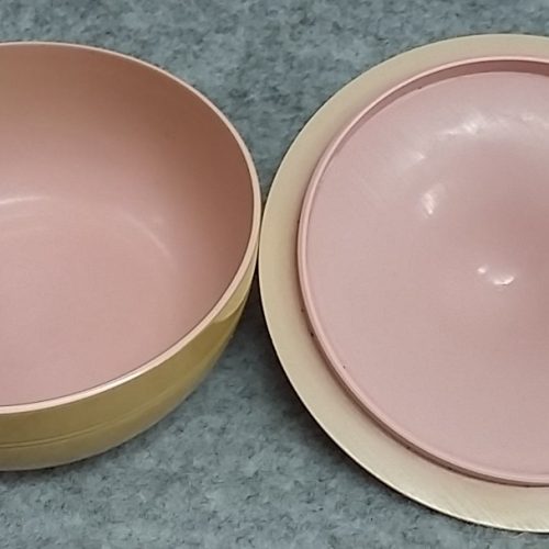 Dressing Table Set 5pc Pink Satin Celluloid Bristle & Monofil Brushes Antique - Image 3