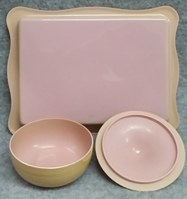 Dressing Table Set 5pc Pink Satin Celluloid Bristle & Monofil Brushes Antique