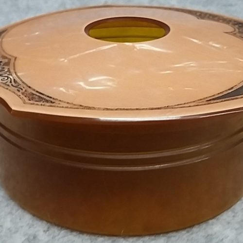 Hair Receiver Box Pink Satin & Faux Amber Celluloid Art Nouveau Antique - Image 1