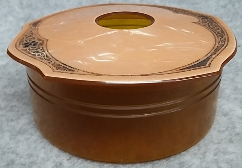 Hair Receiver Box Pink Satin & Faux Amber Celluloid Art Nouveau Antique
