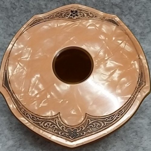 Hair Receiver Box Pink Satin & Faux Amber Celluloid Art Nouveau Antique - Image 2