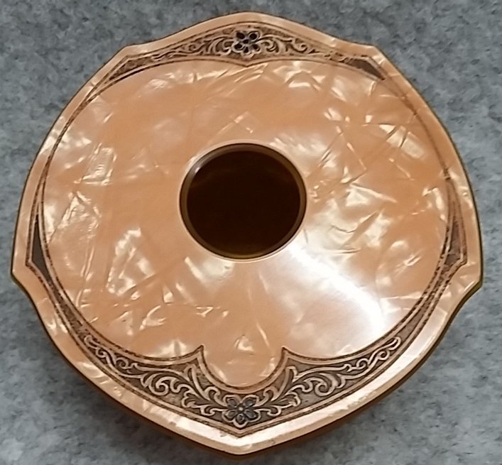 Hair Receiver Box Pink Satin & Faux Amber Celluloid Art Nouveau Antique