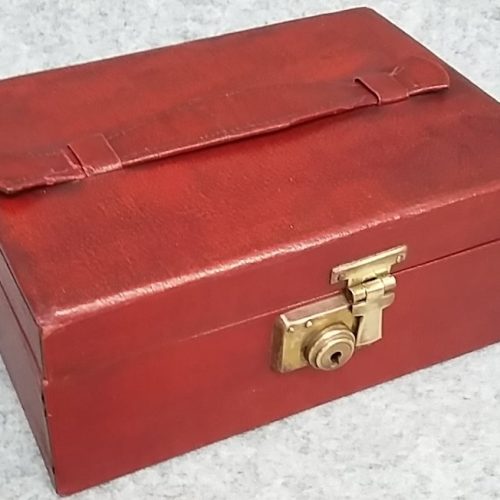 Jewellery Box Red Faux Leather One Tray Working Latch Lock Vintage - Image 1