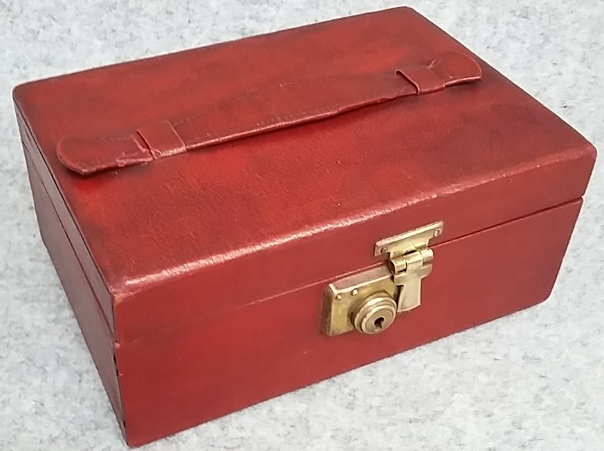 Jewellery Box Red Faux Leather One Tray Working Latch Lock Vintage