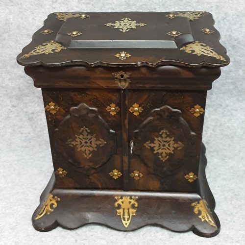 Table Cabinet Jewellery Sewing Vanity Box Papier Mache Brass 1850 Antique - Image 1