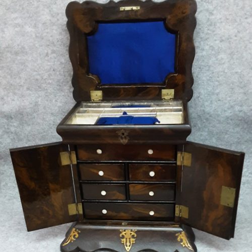 Table Cabinet Jewellery Sewing Vanity Box Papier Mache Brass 1850 Antique - Image 8