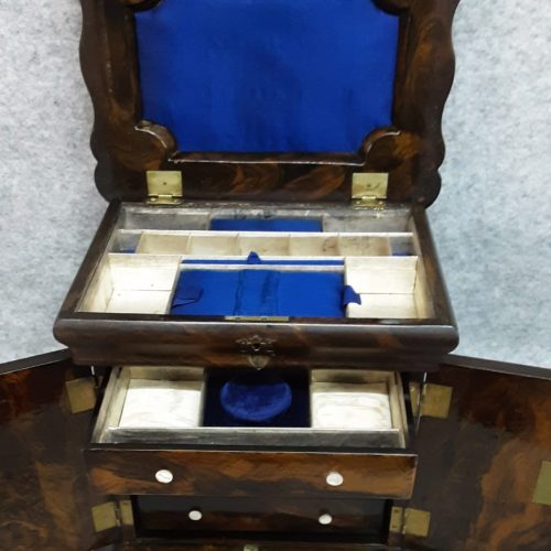 Table Cabinet Jewellery Sewing Vanity Box Papier Mache Brass 1850 Antique - Image 7