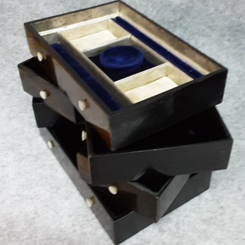Table Cabinet Jewellery Sewing Vanity Box Papier Mache Brass 1850 Antique - Image 4
