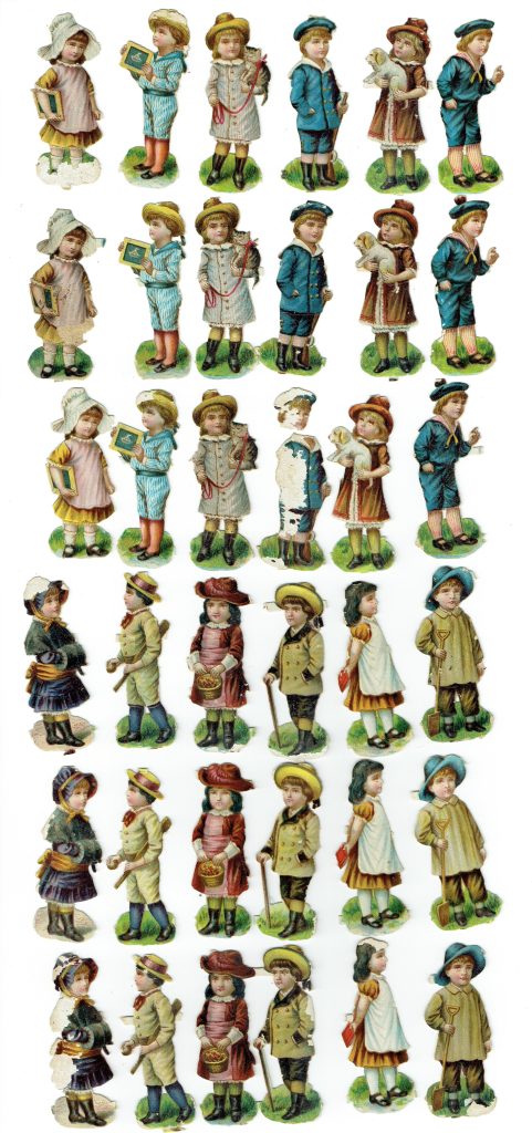 Die Cut Paper Scraps 36 Various Boys and Girls German 1880s Antique