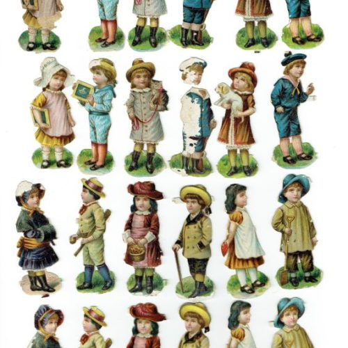 Die Cut Paper Scraps 36 Various Boys and Girls German 1880s Antique - Image 1