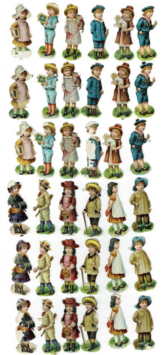 Die Cut Paper Scraps 36 Various Boys and Girls German 1880s Antique - Image 1