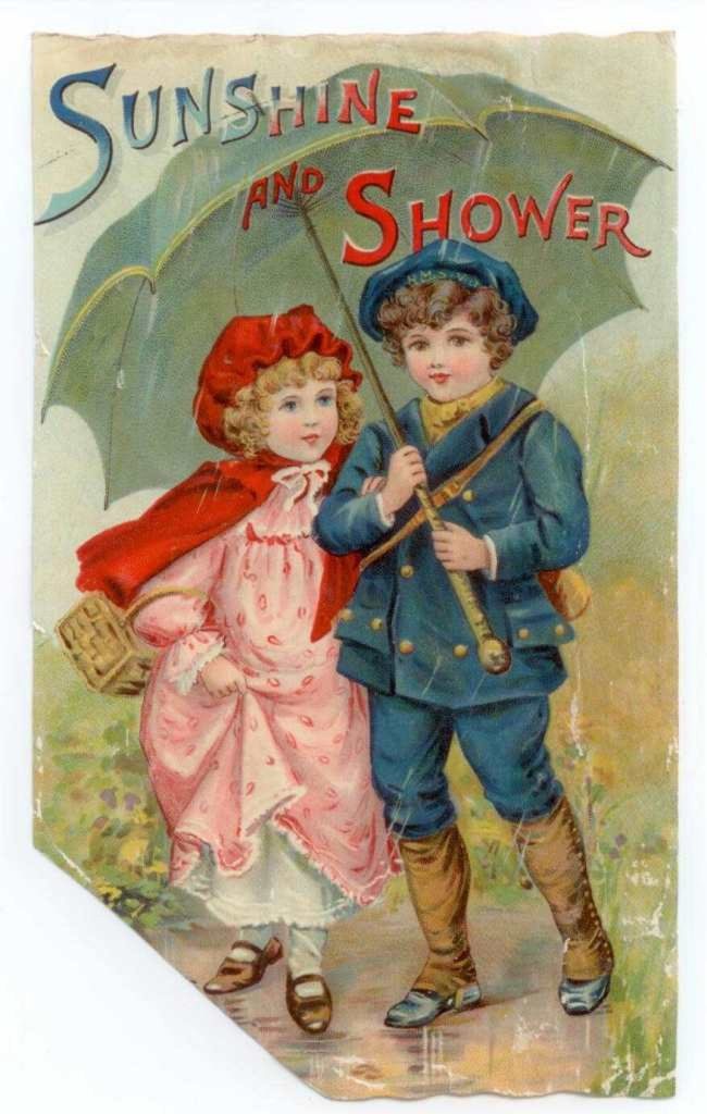 Sunshine & Shower Chromo Illustration Raphael Tuck Picture Scrap 1896 Antique
