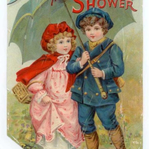 Sunshine & Shower Chromo Illustration Raphael Tuck Picture Scrap 1896 Antique - Image 1