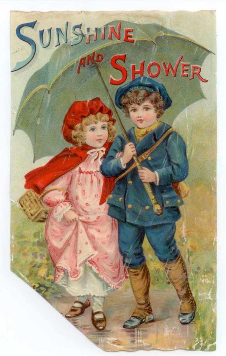 Sunshine & Shower Chromo Illustration Raphael Tuck Picture Scrap 1896 Antique - Image 1