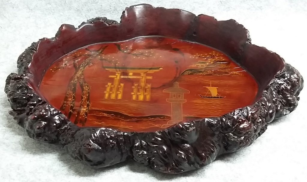 Made in Japan Oriental Rustic tree trunk Wood Lacquer Tray Antique