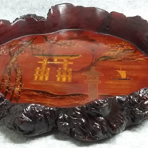 Made in Japan Oriental Rustic tree trunk Wood Lacquer Tray Antique - Image 1