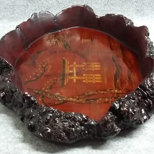 Made in Japan Oriental Rustic tree trunk Wood Lacquer Tray Antique - Image 14