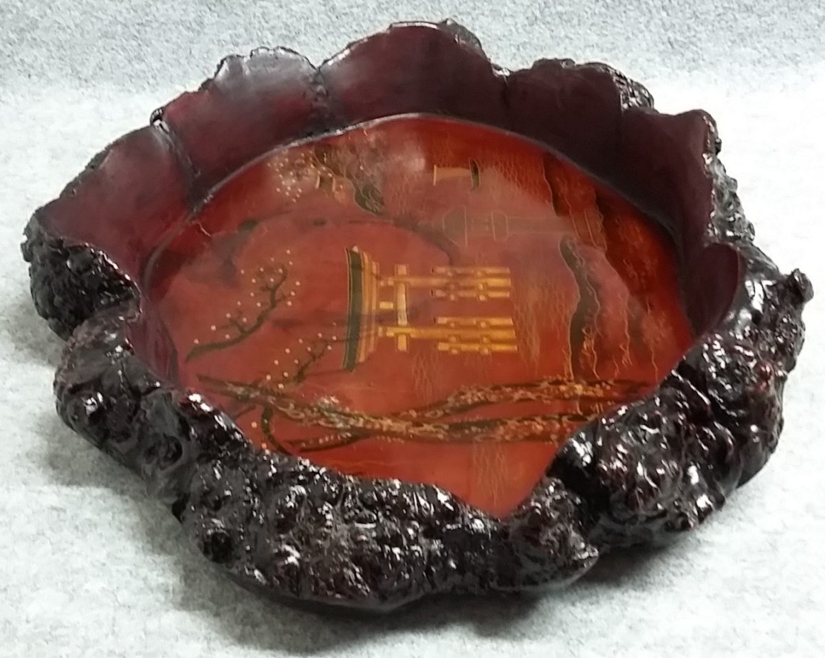 Made in Japan Oriental Rustic tree trunk Wood Lacquer Tray Antique - Image 14