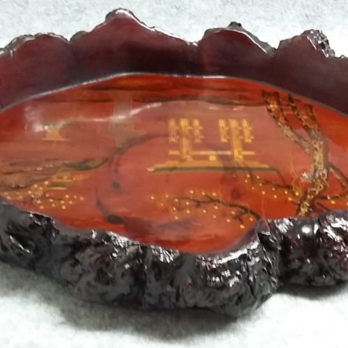Made in Japan Oriental Rustic tree trunk Wood Lacquer Tray Antique - Image 13