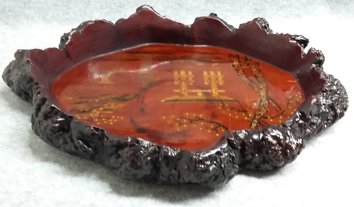 Made in Japan Oriental Rustic tree trunk Wood Lacquer Tray Antique - Image 13