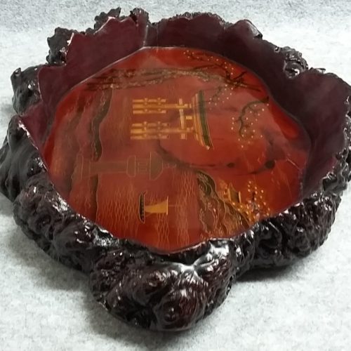 Made in Japan Oriental Rustic tree trunk Wood Lacquer Tray Antique - Image 12