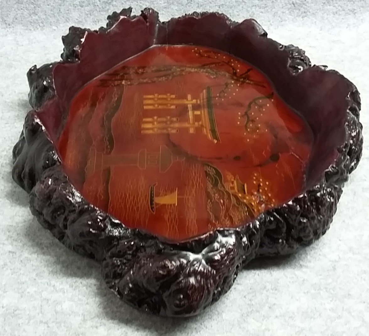 Made in Japan Oriental Rustic tree trunk Wood Lacquer Tray Antique - Image 12