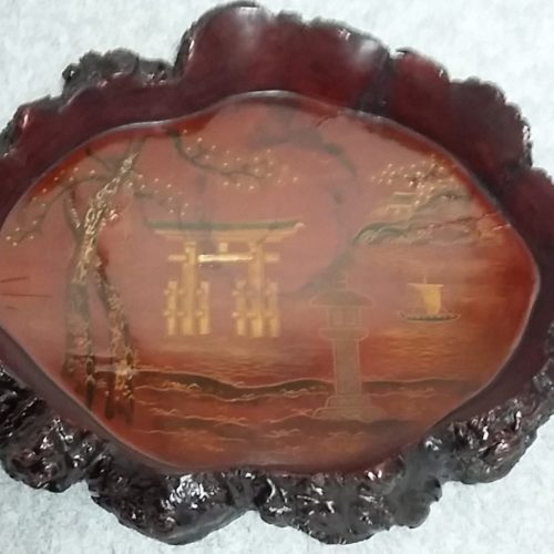 Made in Japan Oriental Rustic tree trunk Wood Lacquer Tray Antique - Image 11