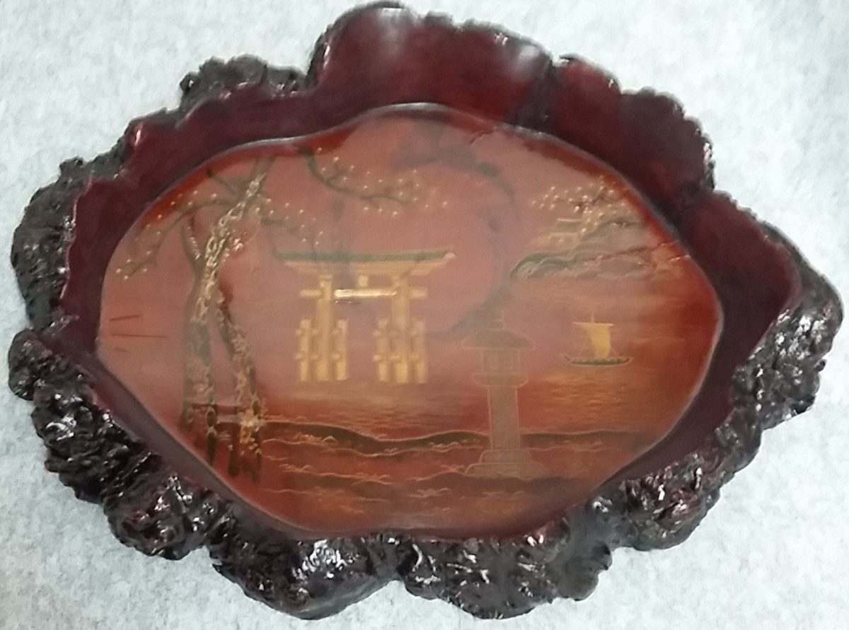 Made in Japan Oriental Rustic tree trunk Wood Lacquer Tray Antique - Image 11